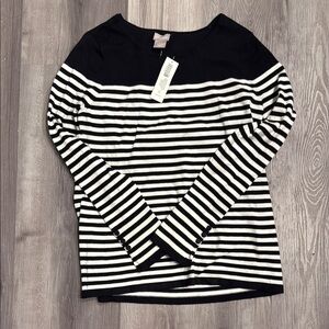 Chico's Black and White Fitted Ribbed Long Sleeve Tee